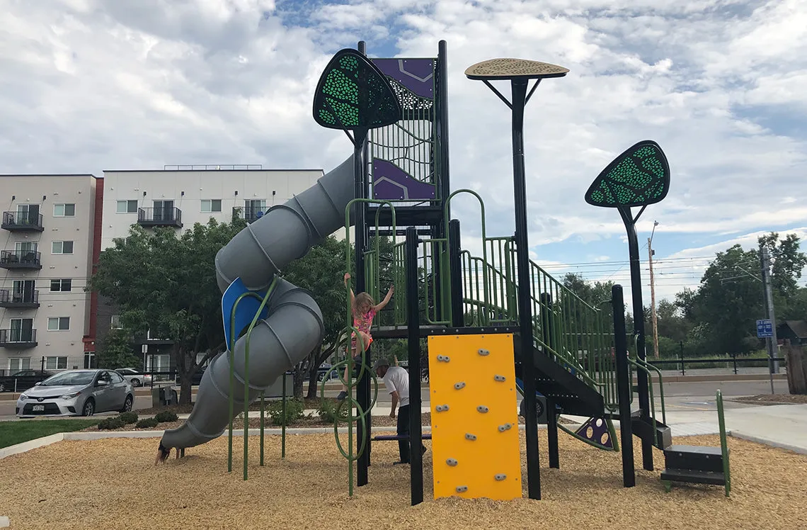 Spiral tube slide for kids at Newland Square Park
